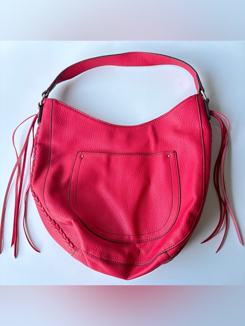 Liz Claiborne Y2K Bag Purse Faux Leather Hobo Shoulder Red Tassel
